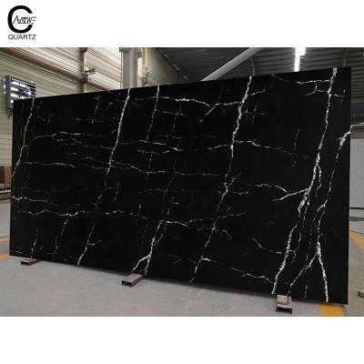 China Venus Black Artificial quartz stone for Dining table countertop kitchen vanity for sale