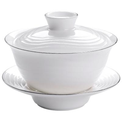 China Sustainable Ceramic Water Ripple Porcelain White Gaiwan Tea Cup for sale