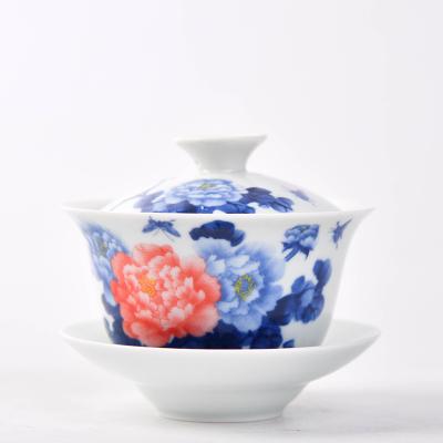 China Viable ready to ship style 150ML ceramic chinese custom porcelain tea cups gaiwan set for sale