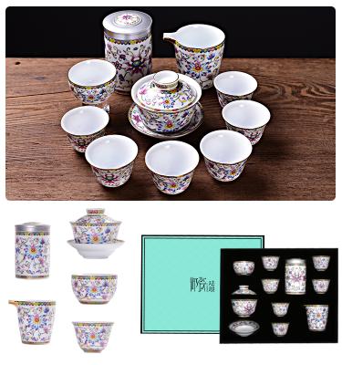 China Viable ready to ship ceramic porcelain 10 PCS gaiwan tea set for sale