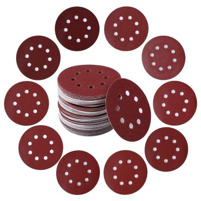 China High Efficiency Collating Sanding Discs 5 Inch 8 Holes Hook And Loop Discs Adhesive Sandpaper 16 Grades for sale