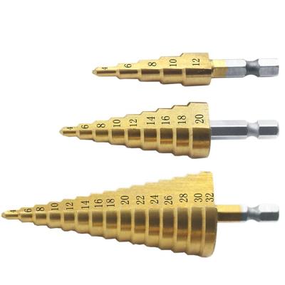 China 4-12mm 4-20mm 4-32mm HSS Metal Solid Titanium Step Taper Mini Center Drill Bits Spiral Fluted Carbide Drill Bits for sale