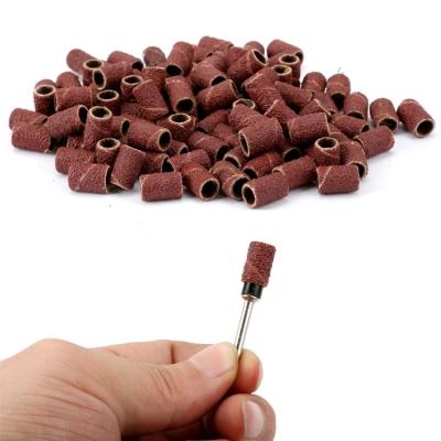 China High Efficiency 100PCS/bag 80/120/180Grit 6.35mm Nail Dedicated Ring Grinding Head Polisher Sand Circle Manicure Sanding Tool for sale