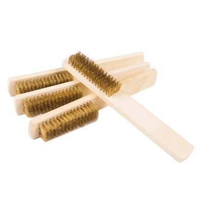 China Wood Handle Brass Wire Brush Hand Polishing Copper Devices Surface Cleaning 6x16 Row Interior Polishing Grinding Brushes for sale