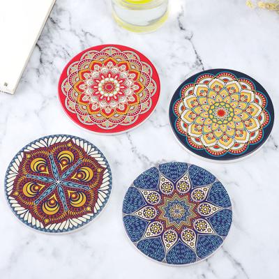 China Viable Factory Custom Print Cork Bottom Cloth Coaster Absorbent Ceramic Coaster Round for sale