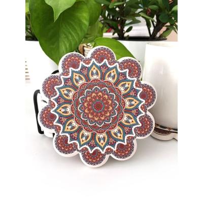 China Cheap And High Quality Customized Marble Ceramic Coaster Sustainable With Metal Bracket for sale