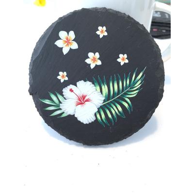 China Sustainable Round Slate Coaster Set Natural Wholesale Slate Coaster for sale