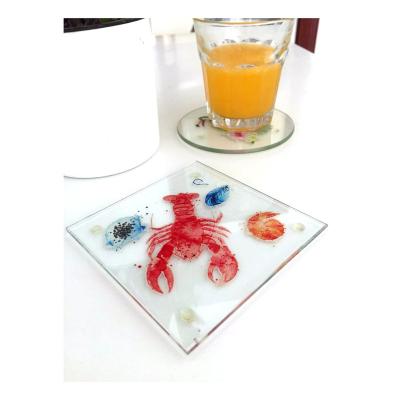 China Sustainable Wholesale Patterned Glass Coaster Heat Protection Square Coaster for sale