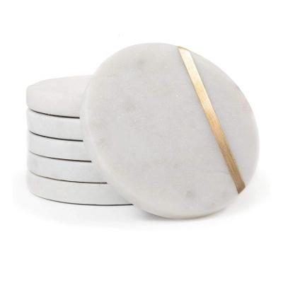 China CLASSIC Luxury Handmade Natural Marble Marble Gold Round Coaster Brass Coaster for sale