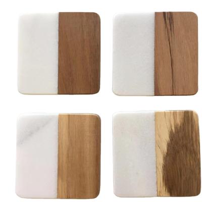 China Sustainable Art Luxury Square Marble and Wood Coaster, Table Coaster for sale