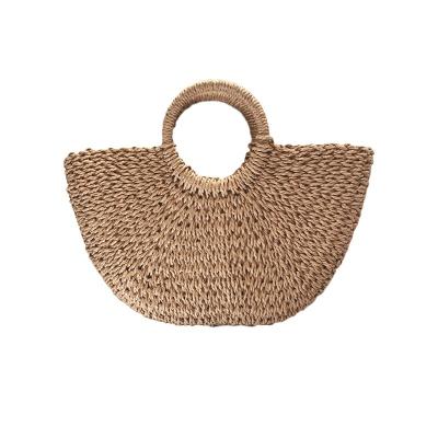 China Fashion summer custom handmade vintage woven half moon shape beach straw tote ladies handbag for sale