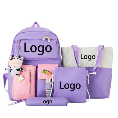 China Custom Cute Waterproof Canvas Pencil Case Laptop Teenagers School Backpacks Bag For Girls 4pcs for sale