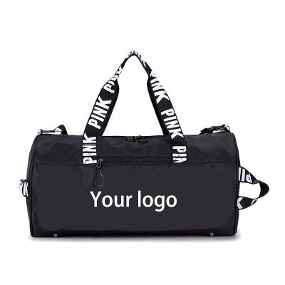 China Custom Logo Fashion Polyester Foldable Mens Womens Waterproof Sport Gym Travel Duffel Bag Pink for sale