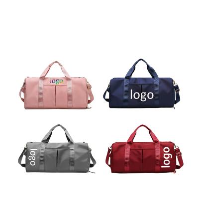 China Waterproof Custom Polyester Swim Train Logo Duffle Sport Gym Travel Duffel Bag With Shoe Compartment for sale