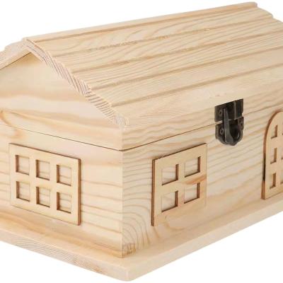 China TOYANDONA Retro House Piggy Bank Money Saving Pot Container Coin Bank Kids Birthday Gift Wooden House Shaped Toy (W for sale