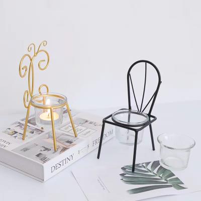 China Europe high sales wrought iron chair candle holder ornaments Nordic romantic table decoration light candle retro style for sale