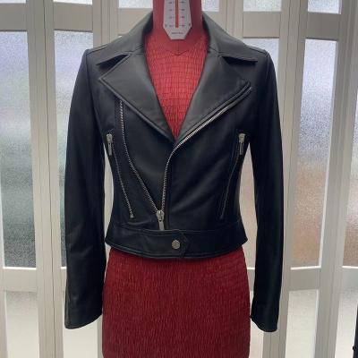 China Durable Fashionable Soft Color Ladies Motorcycle Style Leather Sheepskin Black Jacket for sale