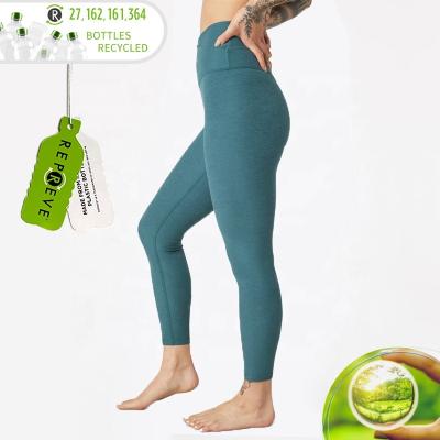 China Breathable Recycle GRS Heather Overlay High Waisted Midi Overlap V Wrap Belt Performance Yoga Tights Leggings for sale