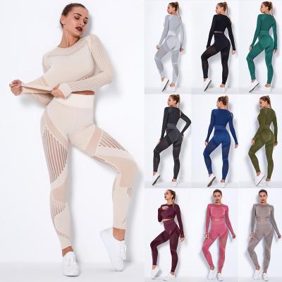 China 6301 Women Breathable Seamless Active Wear Yoga Sets Long Sleeve Crop Top High Waist Workout Sports Leggings Fitness Yoga Set for sale