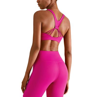 China WX1412+CK1413 Breathable Yoga Naked Feeling Sports Wear Pump V-Neck Crop Soft Sports Bra Fitness 2 Piece Yoga Set for sale