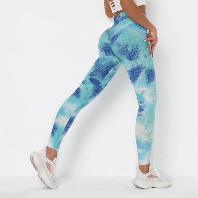 China 6218 Tie Dye Butt Breathable Bubble Yoga Crac! crack! pants High Waisted Gaiters Women Booty Lifting Colorful Pantyhose Gaiters for sale