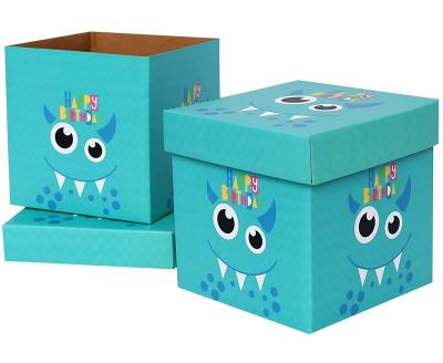 China Gift & Craft Makes Custom 2 Pack Gift Boxes With Lids For Kids Birthday Gifts - Cute Monster Happy Birthday Gift Paper Box for sale