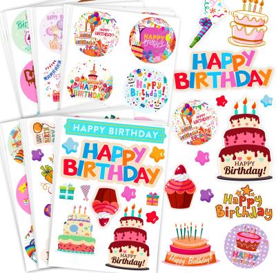 China Large Waterproof Birthday Stickers 24 Sheets Darling Stickers for Happy Birthday Assortment Multi-Shapes and Sizes, Colorful Sturdy Sticker for sale