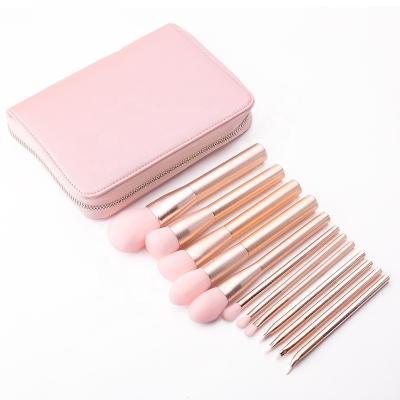 China Angular Blush New Private Label 12pcs Hot Pink Portable Girl Series High Quality Sensitive Makeup Set Brush With Cosmetic Bag for sale