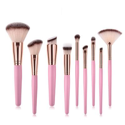 China Angular Blush Pink Series 9pcs High Quality Private Label Girl Hair Beauty Makeup Soft Brush Set for sale