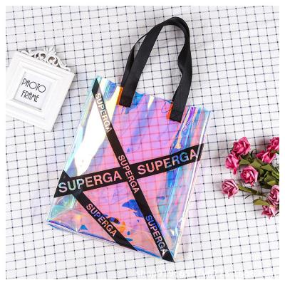 China Laser Clear Shopping Bag Tote Bag Pvc Jelly Pvc Fashion Pvc Bag Holographic Waterproof Durable Hot Sale Custom Pvc Jelly Pvc Shopping Bag for sale