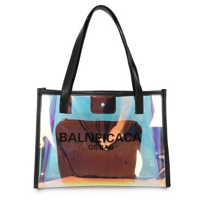 China WATERPROOF Durable Waterproof Large Holographic Bag Fashion PVC Bags Clear PVC Cosmetic Bag Transparent Zipper Fashion Bag For Women for sale