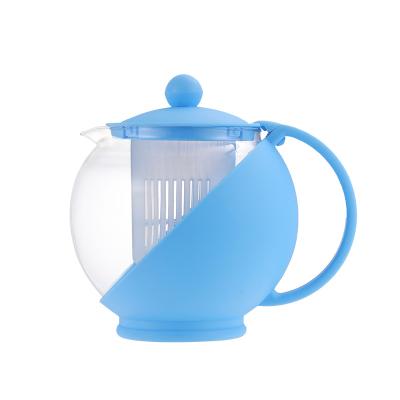 China Viable Household Wholesale Custom Glass Kettle Brewing Teapot Plant Filter Flower Teapot Heat Resistant Plastic Indoor Net Tea Set for sale