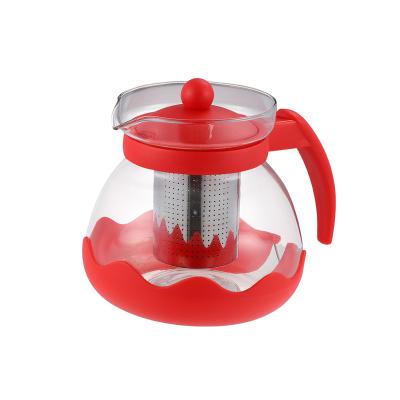 China Viable Factory Custom Red Glass 1500ml Teapot With Inner Stainless Steel Mesh Flower Tea Kettle High Temperature Resistant Tea Set for sale