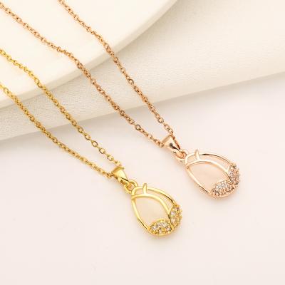 China Cute Stainless Steel Chain Necklace With 18k Gold Cubic Zirconia Stone Tulip Pendant Rose Gold Necklace for sale