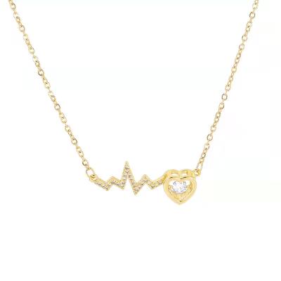 China Micro Set Wholesale Zirconia Stock Stainless Steel Heart Pendant Necklace Romantic Gold Plated Jewelry for sale