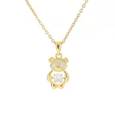 China Cute Stain Wholesale Fashion Jewelry Stainless Steel Necklace With CZ Diamond Bear Necklace for sale