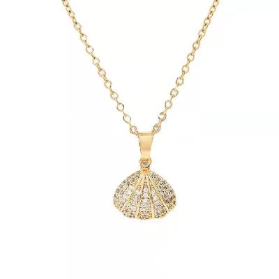 China TRENDY 18k Stainless Steel Chain Necklace With Zirconia Fashion Ladies Bead Shell Necklace for sale