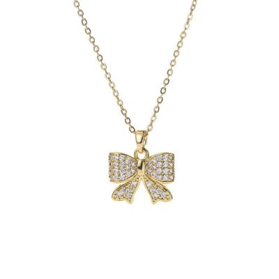 China Environmental Friendly 18k Stainless Steel Chain Necklace With Sweet And Beautiful Bow Girl Zirconia Necklace for sale