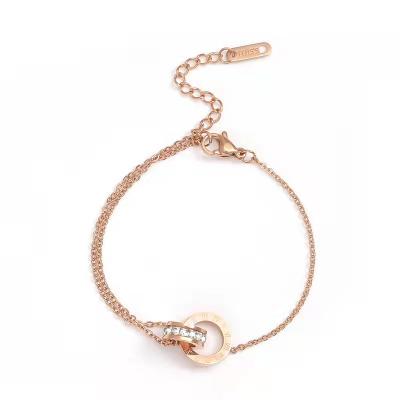 China FASHIONABLE 316L Stainless Steel Rose Gold Single Ring Clasp Charm Double Ring Bracelet Does Not Lose Color for sale