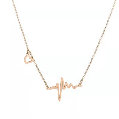 China Romantic Current Wholesale 316L Stainless Steel Rose Gold Necklace Electrocardiogram Heartbeat Necklace for sale