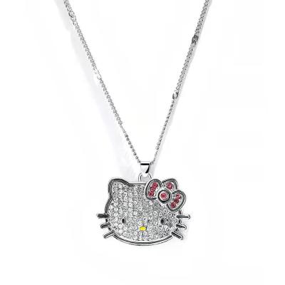 China Fashion Hello Kitty Girl Fashion Sweet Cute Pink Crystal Bow Pendant Jewelry for sale