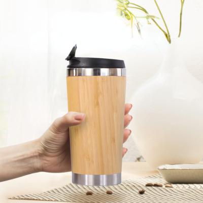 China Reusable Travel Handheld Water Bottle Coffee Cup Stainless Steel New Arrival Reusable Bamboo Tumbler With Slide Lid for sale