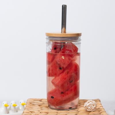 China New Arrival 25oz Sublimation Clear Frosted Glass Tumbler Viable Beer Can Mason Jar With Bamboo Lid and Stainless Steel Straw for sale