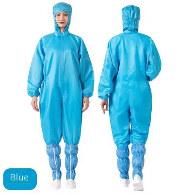 China Washable Blue Anti-static Clean Room Working Clothes ESD Garment Jumpsuit Without Hood Cleanroom Coverall Without Hood for sale