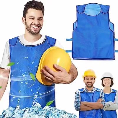 China Evaporative Ice Cooling Vest Blue PVA Water Activated Vests With Reflective Tape Air Conditioner Jacket For Outdoor for sale