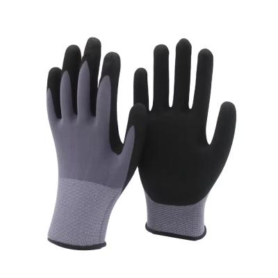 China 15G Nylon Spandex Sandy Nitrile Coated Gloves Work Gloves Safety Construction Nitrile Coated Gloves for sale