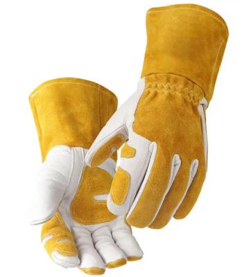 China Soft Cotton Lining Heat Resistance Grain Cowhide Leather Cowsplit Wear Resistant Laser Work Welding Safety Glove for sale