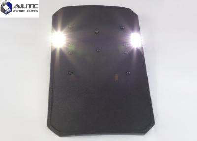 China Handheld Tactical Ballistic Shield Level 5 LED Lighting PU Coating Rubber Edge Banding for sale