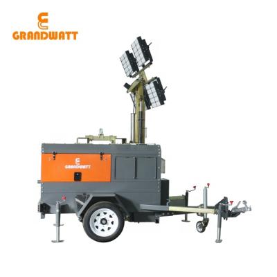 China Construction trailer light tower 9m hydraulic mast diesel light tower for construction, mining and warehouse for sale