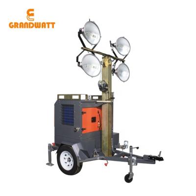 China Construction Kubota ignition 9m metal tower mobile vertical telescopic mast halide lamp diesel engine for sale